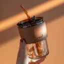 Travel Glass Coffee Mug With Lid And Straw