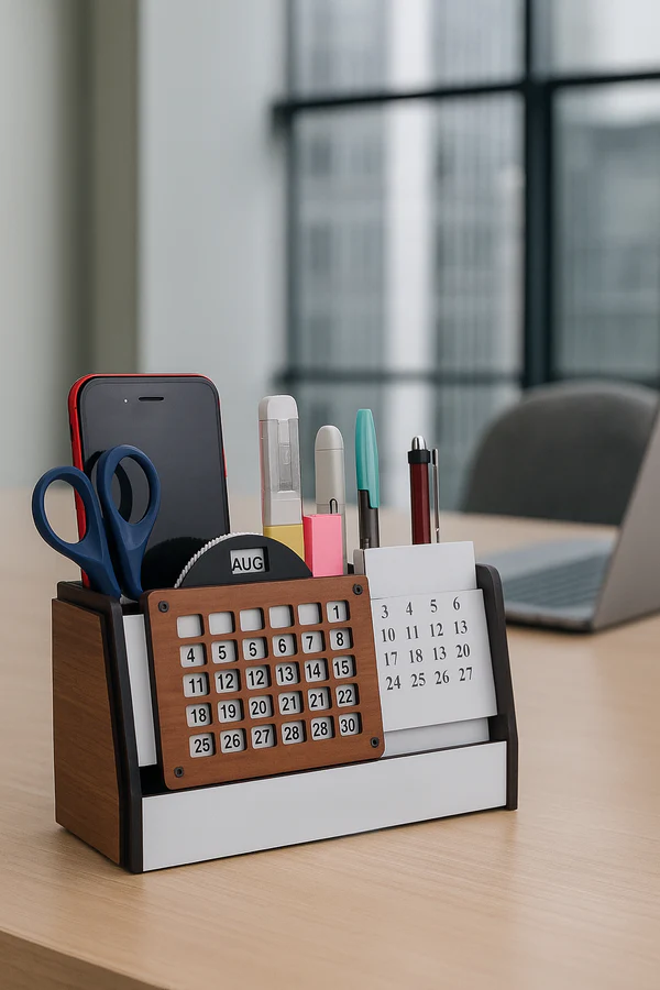 Wooden Lifetime Calendar with Organizer